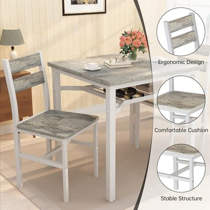 Hooseng 3 Piece Dining Table Set for 2, Small Wooden Kitchen Table with Storage, Farmhouse Square Dinette Set for Dining Room, Breakfast Nook, Apartment, Small Space - color: Grey