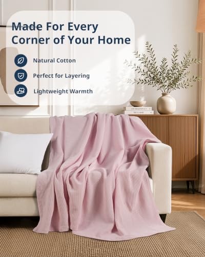LANE LINEN 100% Cotton Blanket Twin Size - 300 GSM Waffle Blankets - Breathable, Lightweight & Durable - Premium Soft Blanket - Ideal for All Season Bedding & Sofa Throw - 66"x90" - Cherry Blossom - color: 02: Cherry Blossom, size: Twin