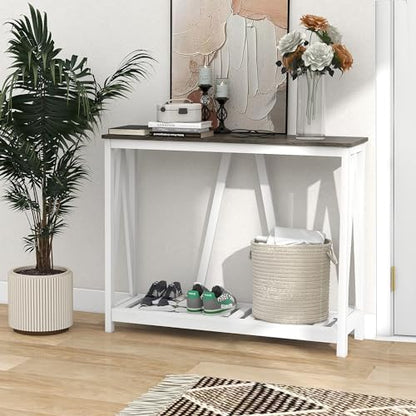 Entryway Table, 39" Farmhouse Console Table with Shelf Narrow Foyer Table | | 2-Tier Open Shelf,V-Shape Anti-Tip Legs,Slim Narrow Design,30-Min Easy Assembly,Sofa Table Use,Two-Tone Finish,Dark Oak - color: Dark Oak