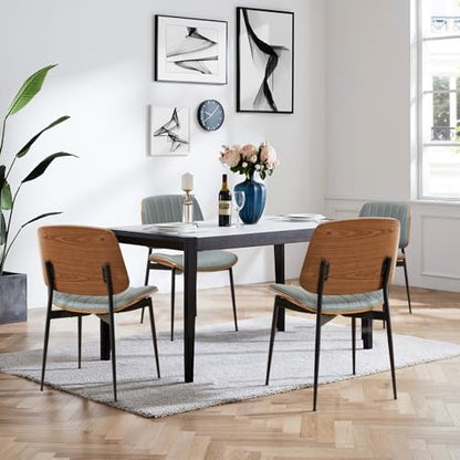 LUNLING Dining Chairs Set of 4 Mid Century Modern Retro Faux Leather Chair with Walnut Bentwood Upholstered Seat Metal Legs Chairs,Adjustable Foot for Kitchen Dining Room Chairs(Blue) - color: Blue, size: Set of 4