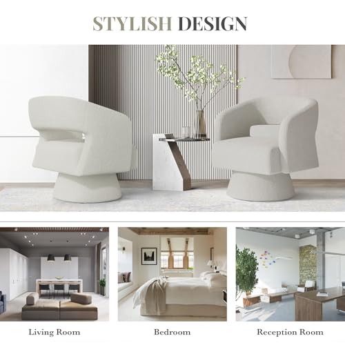 Swivel Barrel Accent Chair,Oversized Teddy Upholstered Round Swivel Chair,Modern Luxury 360 Degree Living Room Vanity Chair for Bedroom Office,White - color: White-teddy Fabric, size: Set of 1