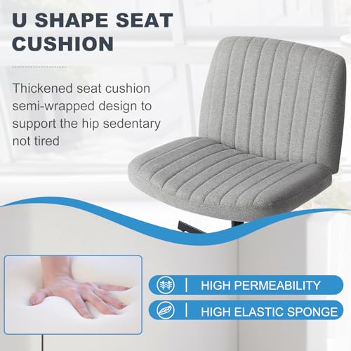 DUMOS Criss Cross Chair No Wheel Legged Office Wide Comfy Desk Vanity Chair, Armless Computer Task Seating Comfy Fabric, Swivel Home Height Adjustable for Bedroom, Study, Grey No Wheel - color: Grey No Wheel