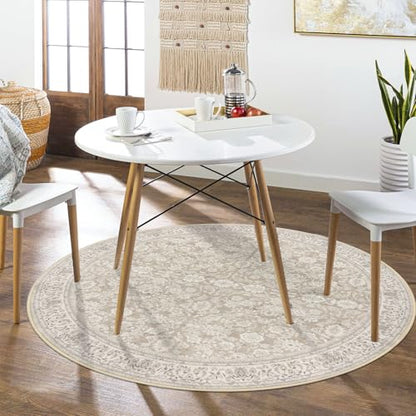 SIILOOM Washable 6ft Circle Round Rug, 6x6 Non-Slip Soft Circular Area Rugs | Cream/Beige/Yellow/White Spill & Stain Resistant Carpet for Living Room Dining RoomUnder Table - color: Cream/Beige/Yellow/White/Grey, size: 6' (Round)