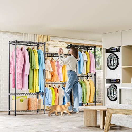 M MZG Heavy Duty Rolling Garment Rack 6 Tiers Adjustable Wire Shelving Clothes Rack with Rods Storage Closet Clothing Rack Black 15.7" D x 70.8" W x 76.5" H - color: Black, size: 3 composition 15.7"D x 70.8"W x 76.5"H