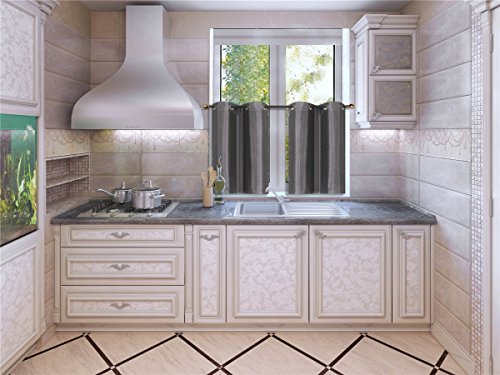 Elegant Home 2 Panels Tiers Grommets Small Window Treatment Curtain Faux Silk Insulated Blackout Drape Short Panel 28" W X 36" L Each for Kitchen Bathroom or Any Small Window # D24 (Charcoal) - color: Charcoal