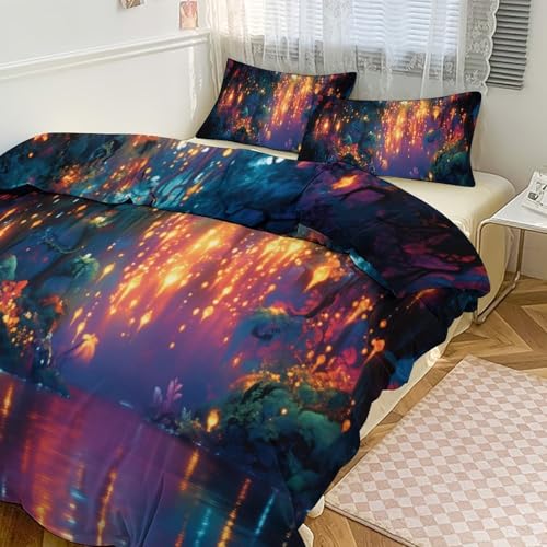 Enchanted Forest 3 Piece Reversible Bedding Set 86"x70",Double Sided Brushed Microfiber Duvet Cover Set with 2 Pillowcases Soft Breathable Comforter Cover for Home - color: Enchanted Forest-2, size: 86"x70"