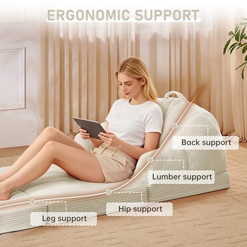 wanan Folding Sofa Bed, 3-in-1 Convertible Boneless Couch with Handle, Floor Lounger & Sleeper Chair for Adults, Comfy Folding Couch Single Sofa for Living Room Bedroom, Beige White - color: Beige White