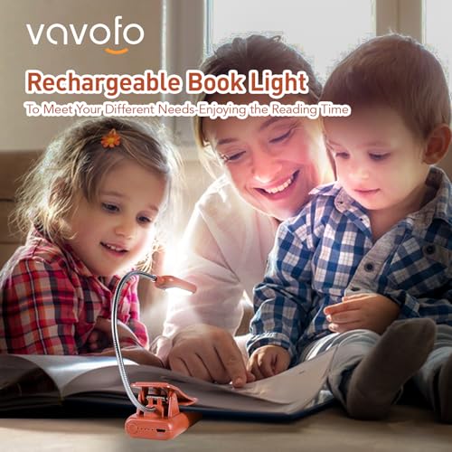 VAVOFO Rechargeable Book Light for Reading in Bed Kids, 7 LED Reading Light with 9-Level Warm Cool White Daylight, Eye Care Lamp with Power Indicator for Bookworms (Mocha Brown) - color: Mocha Brown