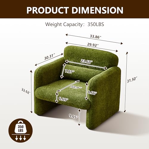 Modern Accent Single Sofa Chair with Arms, Lamb Fabric Upholstered Comfy Reading Arm Chair for Bedroom, Living Room-Green - color: Green, size: 30.31"D x 33.86"W x 31.5"H