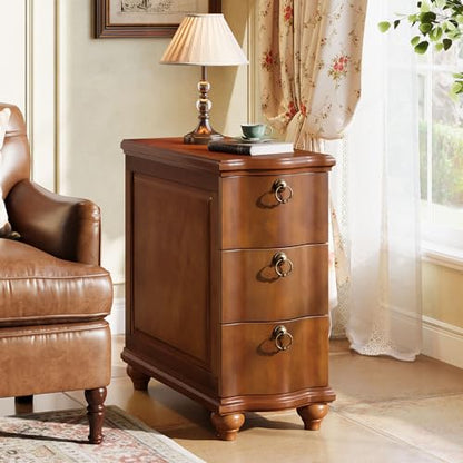 Tribesigns Wood Narrow End Table, Fully Assembled Walnut Nightstand | 3-Drawers Slim Side Table for Bedside, Small Spaces, Living Room, Bedroom, No Assembly Required - color: Walnut Brown