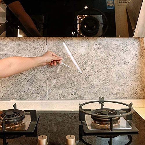 Clear Contact Paper Oil Proof Waterproof Wallpaper for Kitchen Backsplash | Self Adhesive Vinyl Film High Temperature Resistant Transparent Removable Paper for Cupboard Door Wall Kitchen 17.7In*196In - size: 17.7"W x 196"L