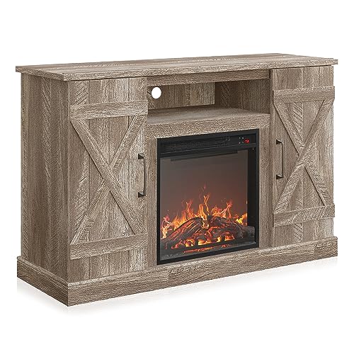 BELLEZE 47" TV Stand with 18" Electric Fireplace Heater & Media Entertainment Center Console Table for TV up to 50" with Open Storage Shelves & Cabinets - Veropeso (Ashland Pine) - color: Ashland Pine, style: 47" TV Stand/W 18" Fireplace