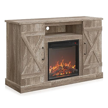 BELLEZE 47" TV Stand with 18" Electric Fireplace Heater & Media Entertainment Center Console Table for TV up to 50" with Open Storage Shelves & Cabinets - Veropeso (Ashland Pine) - color: Ashland Pine, style: 47" TV Stand/W 18" Fireplace