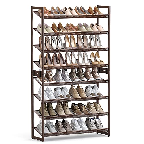 SONGMICS Metal Shoe Rack, 8-Tier Shoe Orgainzer, Holds 32-40 Pairs | Set of 2, Stackable Shoe Shelf for Garage, Adjustable Flat or Angled Shelves, Bronze, DARREN Collection ULMR08A - color: Bronze, size: 8 Tiers (36.4"W)