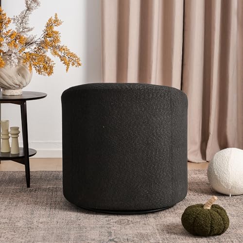 KINWELL 32" Wide Modern Boucle Swivel Barrel Chair, No Assembly Round Upholstered Swivel Accent Armchair for Living Room, Bedroom, Office (Black) - color: Black, style: Set of 1