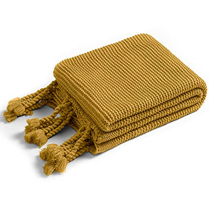 RUDONG M Knitted Throw Blanket with Fringe, Mustard Yellow Knit Throw Blanket for Couch Bed Sofa 50 x 60 Inch - color: Mustard Yellow, size: Throw(50" x 60")