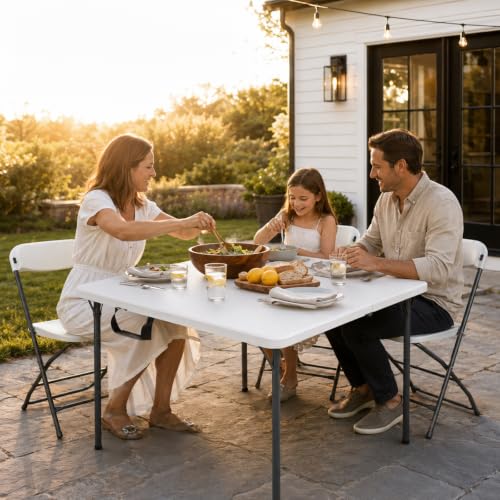 36" Folding Table, Portable Square Folding Card Table with Carrying Handle, Heavy Duty Plastic Foldable Event Table for Camping, Picnic, Party, Crafting, Outdoor and Indoor Use, White - color: White, size: 36inch-1 Pack
