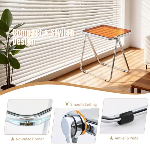 Acrylic Folding Table TV Tray Small Side Table - Tawny | Modern Transparent Dinner Table for Eating on Couch Folding Table Foldable Computer Desks Space-Saving with Chrome Frame - color: Tawny