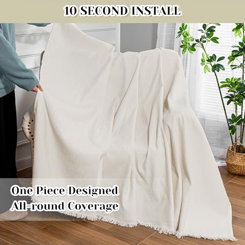 Oversized Chair Cover Washable Armchair Sofa Cover for Dog, Couch Protector for Sofa Single Cover, Small Couch Cover Sofa Throw Cover with Tassel, 71" x 91", Beige - color: Tassels Edge-beige, size: 71"x 91"
