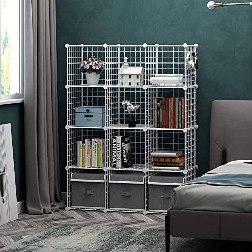 C&AHOME Wire Cube Storage, 12-Cube Storage Organizer Metal, C Grids, White | Modular Shelves Units Storage Bins Shelving Bookshelf Shelf Cabinet Organizer - color: White