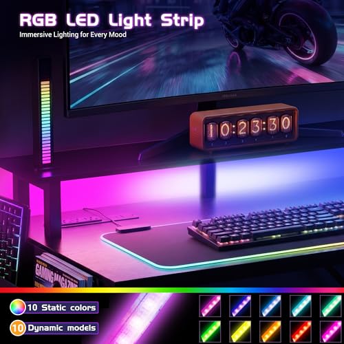 Gaming Desk 43 Inch Computer Table with Storage Shelves & Monitor Stand | LED Setup Style, PC Tower Stand, Reversible Workstation, USB Charging Port, for Home Office Desk, Bedroom, Dorm, Black - size: 43inch