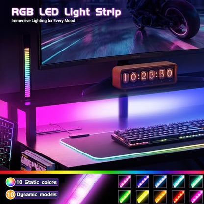 Gaming Desk 43 Inch Computer Table with Storage Shelves & Monitor Stand | LED Setup Style, PC Tower Stand, Reversible Workstation, USB Charging Port, for Home Office Desk, Bedroom, Dorm, Black - size: 43inch