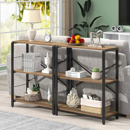 Small Bookshelf, 3 Tier Open Book Shelf, Rustic Wood and Metal Shelving Unit for Small Space, Oak - color: Oak, size: 3-Tier