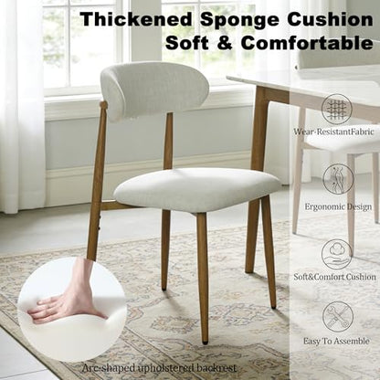 FREKEN Modern Upholstered Dining Chairs Set of 4, Mid-Century Metal Frame with Wood Grain, Linen Fabric Side Chair for Kitchen Dining Room, 350lbs Capacity, Beige - color: Beige - Wood Grain Legs, size: Set of 4