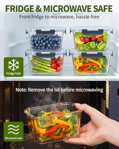2 Pack 88oz/11 Cups Large Glass Storage Containers with Lids, High Borosilicate BPA Free Airtight Leakproof Meal Prep Containers for Microwave, Freezer & Dishwasher, Kitchen, Gym & Picnic,Baking - color: 2600ML*2