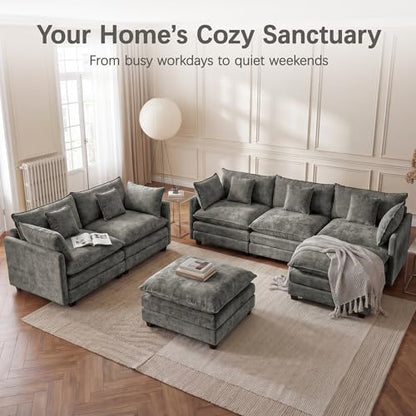 Oversized Loveseat Sofa, 70" Sectional Cloud Couch, 2 Seat Modern Comfy Sofa Chenille Deep Seat Couches with 2 Pillows, for Small Apartment, Living Room (Grey, 70" Loveseat) - color: Grey, size: 70" Loveseat