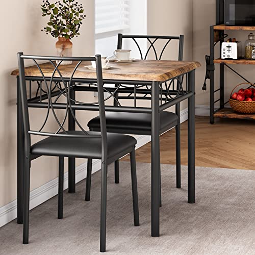 CABIHOME Dining Table Set for 2, 3 Piece Kitchen Table Set with 2 Upholstered Chairs, Square Kitchen Table Set for Small Space, Apartment, Dining Room, Retro Brown - color: Retro Brown, size: Table with 2 Upholstered Chairs