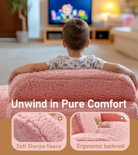 little dove 2-in-1 Sherpa Fold Out Kids Couch, Extra Wide Comfy Kid Chair, Convertible Kids Sofa, Foldable Kid Couch with High Density Foam for Boys & Girls, Pink - color: Pink