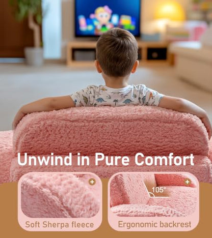 little dove 2-in-1 Sherpa Fold Out Kids Couch, Extra Wide Comfy Kid Chair, Convertible Kids Sofa, Foldable Kid Couch with High Density Foam for Boys & Girls, Pink - color: Pink