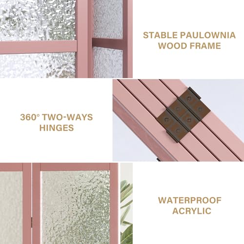 4 Panel Acrylic Room Divider Privacy Screen - Freestanding Frosted Translucent Partition, Lightweight Modern for Home Office Studio (Pink, 4 Panels) - color: Pink