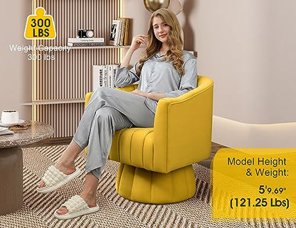 Dewhut Swivel Barrel Accent Chair, Velvet Reading Armchair, Yellow, Set 1 | Mid Century Style, Modern Round ArmChair With 360° Swivel Base, For Living Room / Bedroom / Office - color: Yellow