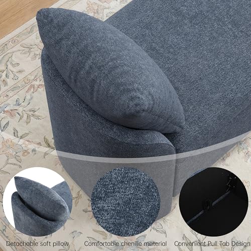 Usaint 58.3" Upholstered Storage Ottoman Bench with 2 Throw Pillows, Blue | End of Bed Bench with Curved Arms and Thickened Seat Cushion for Bedroom, Livingroom, Window, Entryway and Dressing Areas - color: Blue