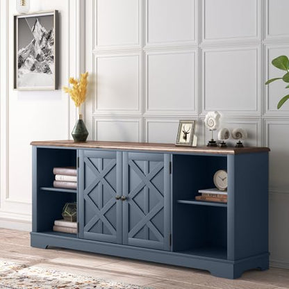 LIVILAND 70 Inch Navy TV Stand, Farmhouse Rustic Media Console with Storage | Large Entertainment Center with Ample Storage, Adjustable Shelves & 6 Cable Holes for Living Room & Bedroom - color: Navy