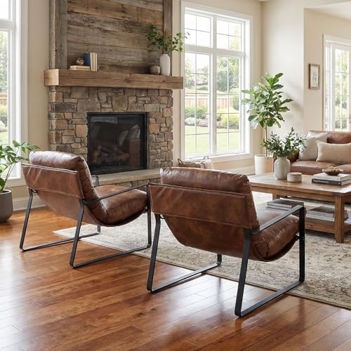 LukeAlon Modern PU Leather Accent Armchair, Black | Pu Leather Upholstered Living Room Chair With Metal Base & Thickened Cushion, Comfy Single Lounge Sofa for Bedroom, Office - color: Brown