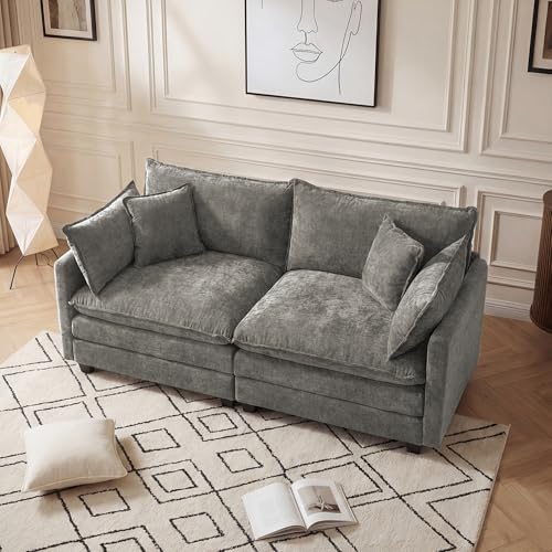 Oversized Loveseat Sofa, 70" Sectional Cloud Couch, 2 Seat Modern Comfy Sofa Chenille Deep Seat Couches with 2 Pillows, for Small Apartment, Living Room (Grey, 70" Loveseat) - color: Grey, size: 70" Loveseat