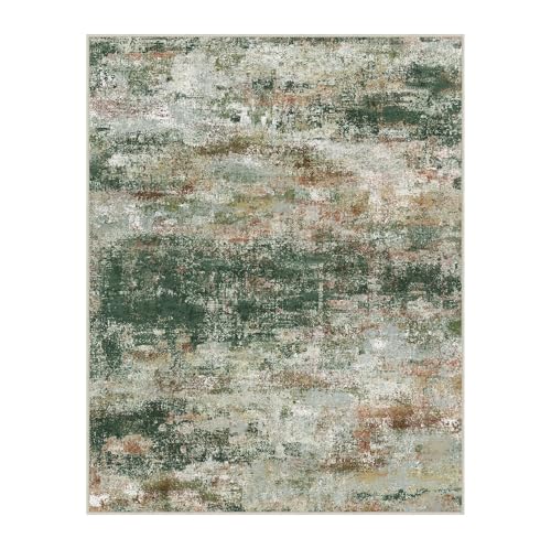 BEIMO 3x5 Area Rug for Bedroom, Green Brown Washable Abstract Non Slip Rug | Modern Abstract Rug Soft Low Pile Entryway Kitchen Living Room Office Carpet, Dark Green Easy Care Vacuum Friendly - color: Green/Brown, size: 3' x 5' (Rectangular)