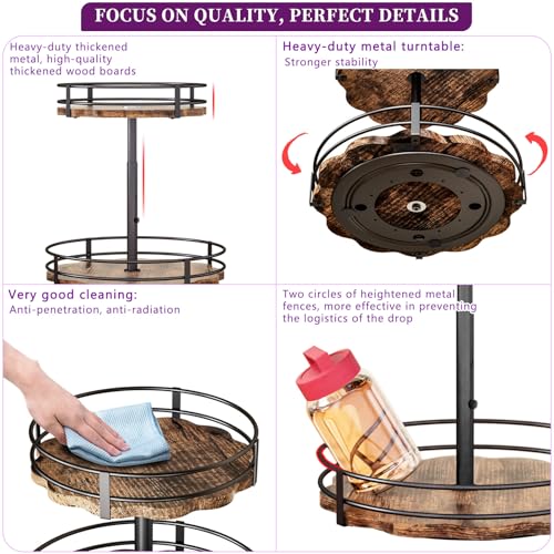 Heavy-Duty 2-Tier Lazy Susan Organizer, Adjustable to Different Heights, Countertop Spice Rack, Upgraded Thickened Wooden Board, Suitable for Seasoning Organizer, Kitchen Organization