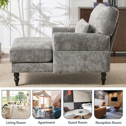Chaise Lounge Chair Indoor Bedroom, Comfy Lounge Chair with Wide Armrest & Backrest for Small Space, Thick Cushion, High-Density Foam, Waist Pillow, Chenille (Grey) - color: Grey