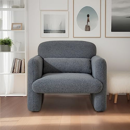 Modern Accent Single Sofa Chair with Arms, Lamb Fabric Upholstered Comfy Reading Arm Chair for Bedroom, Living Room-Beige - color: Dark Gray, size: 30.31"D x 33.86"W x 31.5"H