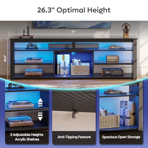 Bestier Modern LED TV Stand, 75" Gaming Media Console, Carbon Fiber Black - color: Black Carbon Fiber, size: 70 inch