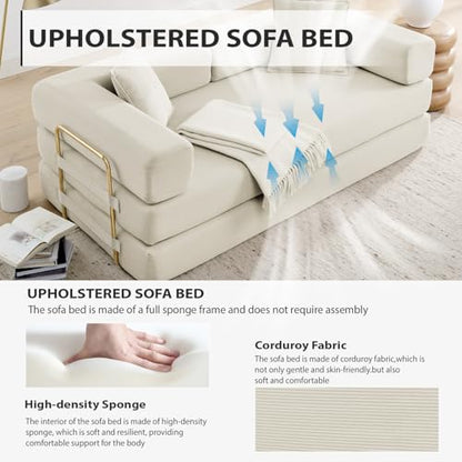 HANXIN 78 Inch Convertible Sleeper Sofa Bed, Folding Floor Mattress Couch with Fixed-Shape Frame, Futon Boneless Couch Lounge Loveseat with Pull Out Bed, No Assembly Required (Beige) - color: Beige, size: 78" Loveseat Sofa Bed