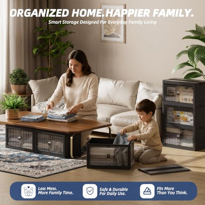 SAILUN 116Gal/464Qt Stackable Storage Bins Folding Collapsible Storage Bins with a Lid, Closet Organizers and Storage,Black 26" W x 17" D x 56.7" H | Stackable Storage Drawers with Lids,26" W x 17" D x 56.7" H,Featuring open-front Access for Clothes and C