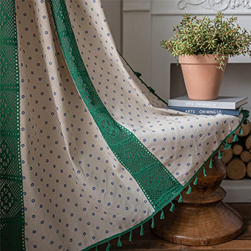 Deeprove Boho Curtains for Bedroom Living Room, Lace Hollow Crochet Stripes Blue Florals Print Cotton Linen Patchwork, Bohemian Green Tassel Semi-Blackout Window Farmhouse Drape 1 Panel, W59 x L84 - color: Blue + Green, size: 59"W x 84"L (Pack of 1)