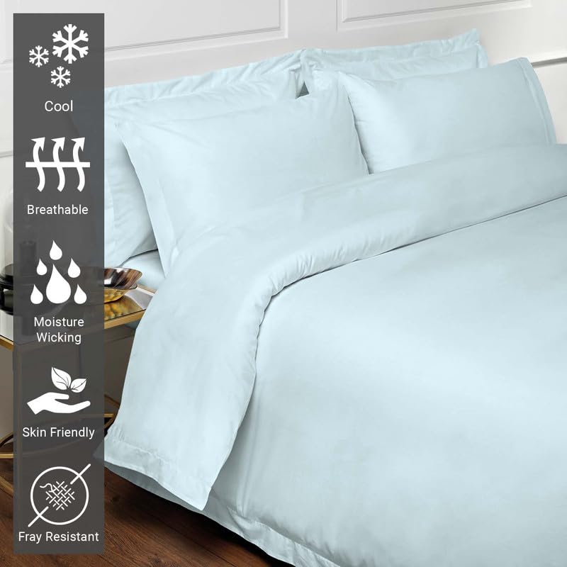 Pizuna 100% Cotton Queen Duvet Cover Set 400 Thread Count Baby Blue | Long Staple Combed Cotton Sateen Weave 3 Piece Luxurious Cool Queen Comforter Cover with Hidden Button Closure - color: 11 Baby Blue, size: Queen