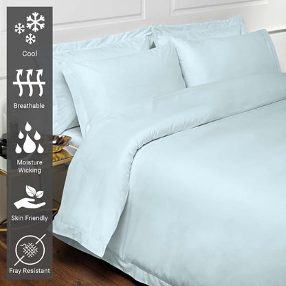 Pizuna 100% Cotton Queen Duvet Cover Set 400 Thread Count Baby Blue | Long Staple Combed Cotton Sateen Weave 3 Piece Luxurious Cool Queen Comforter Cover with Hidden Button Closure - color: 11 Baby Blue, size: Queen