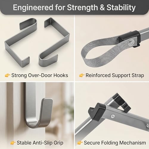 Over Door Clothes Drying Rack, 10 Bar Foldable Hanging Drying Rack, Space Saving Laundry Organizer, Heavy Duty Clothes Airer Indoor & Outdoor Garment Storage Solution (Grey)